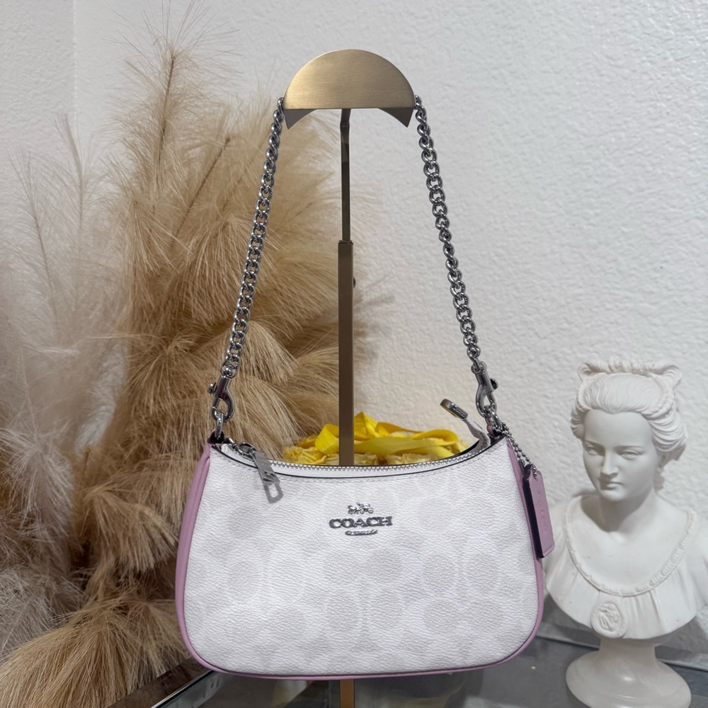 Coach NWT Mini Teri Shoulder Bag w/Crossbody Strap CW323 -Silver/Chalk/Carnation